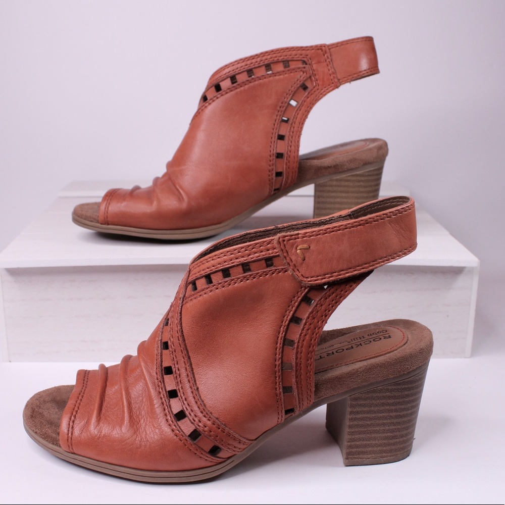 ROCKPORT 2-1/2 inch Leather Heels in Cognac Cobb Hill Collection Size 7